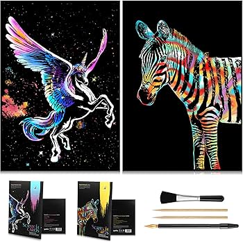 Amazon.co.jp: 2 PCAK 動物スクラッチアートレインボーペイン